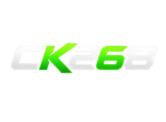 โลโก้ CK268 ตัวอักษรภาษาอังกฤษหนาแบบสามมิติบนพื้นโปร่งใส ตัว C และเลข 6 8 เป็นโครเมียมขาวเงิน ส่วนตัว K และเลข 2 เป็นเขียวนีออนไล่เฉดลงเขียวเข้ม